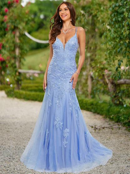 Robe de Bal Sirène/Trompette à Col en V et Sans Manches à Paillettes