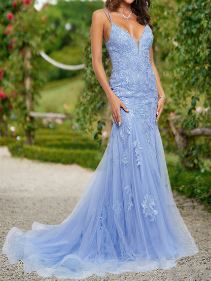 Robe de Bal Sirène/Trompette à Col en V et Sans Manches à Paillettes