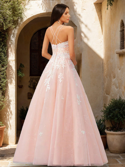 Robe de Bal Trapèze/Princesse Sans Manches avec Appliques