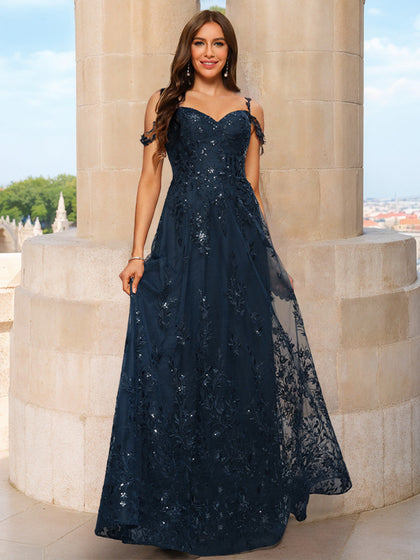 Robe de Bal Trapèze/Princesse à Épaules Dénudées et Manches Courtes avec Appliques