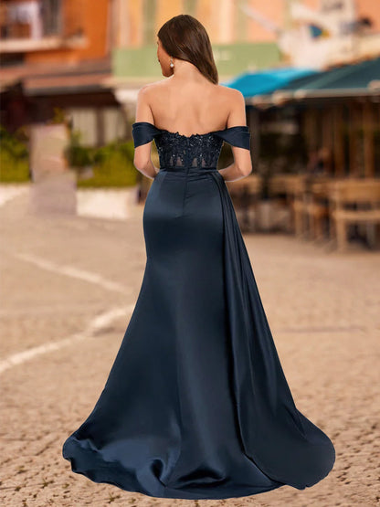 Robe de Bal Sirène/Trompette à Épaules Dénudées et Manches Courtes à Paillettes