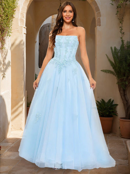 Robe de Bal Bustier Sans Manches avec Appliques