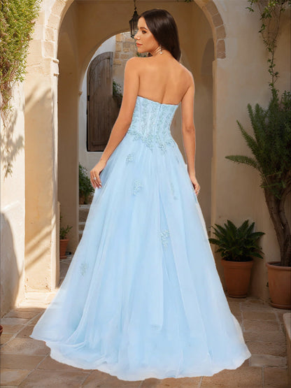 Robe de Bal Bustier Sans Manches avec Appliques