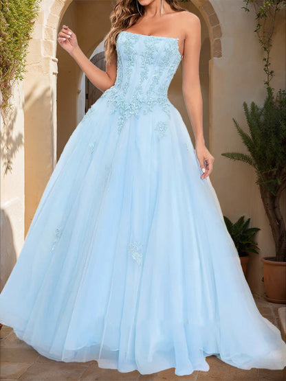 Robe de Bal Bustier Sans Manches avec Appliques