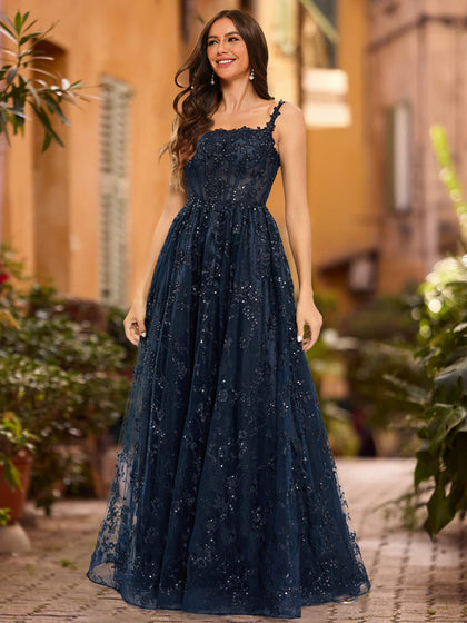 Robe de Bal Trapèze/Princesse à Encolure Dégagée Sans Manches et Paillettes