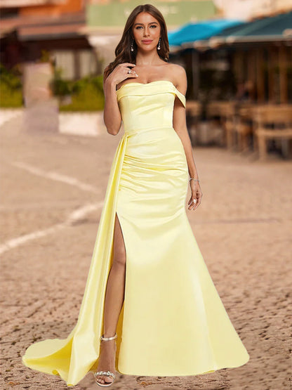 Robe de Bal Sirène/Trompette à Épaules Dénudées et Manches Courtes avec Fente Latérale