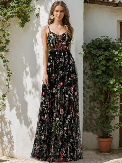 Robe de Bal Trapèze/Princesse Sans Manches à Col en V et Perles