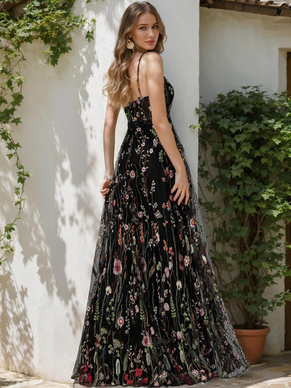 Robe de Bal Trapèze/Princesse Sans Manches à Col en V et Perles