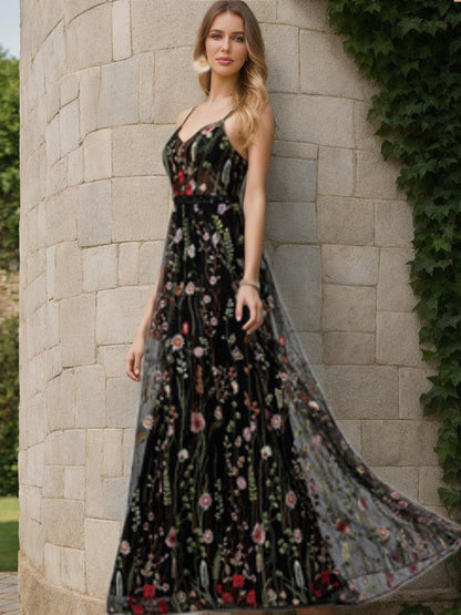 Robe de Bal Trapèze/Princesse Sans Manches à Col en V et Perles