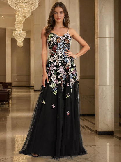 Robe de Bal Trapèze/Princesse à Col en V Sans Manches et Froncée
