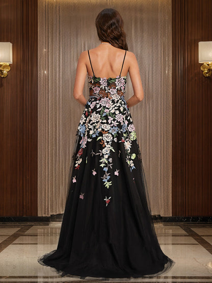Robe de Bal Trapèze/Princesse à Col en V Sans Manches et Froncée