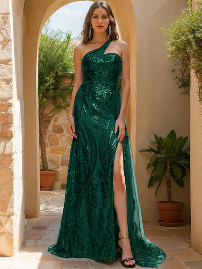 Robe de Bal Fourreau/Colonne Asymétrique Sans Manches à Paillettes