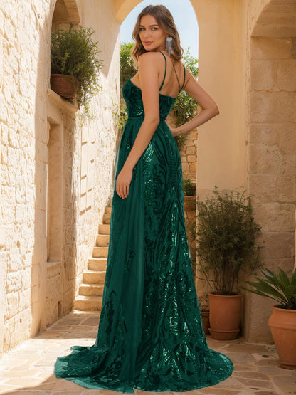 Robe de Bal Fourreau/Colonne Asymétrique Sans Manches à Paillettes