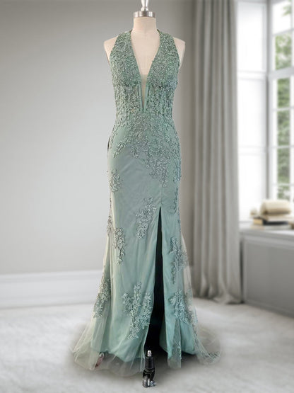 Robe de Bal Sirène/Trompette Sans Manches avec Perles
