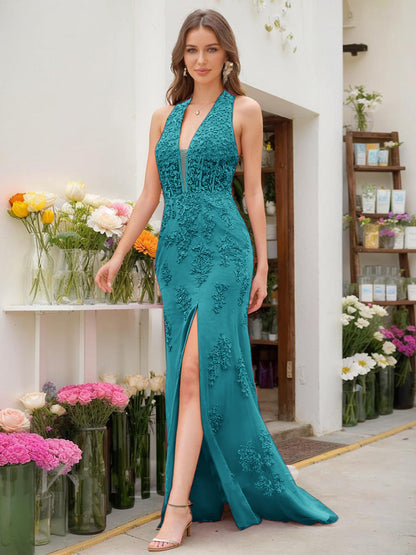 Robe de Bal Sirène/Trompette Sans Manches avec Perles