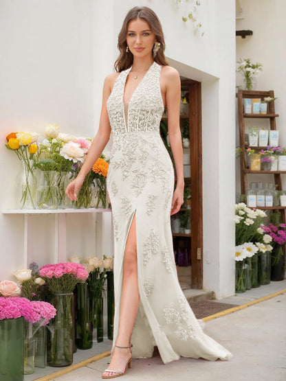 Robe de Bal Sirène/Trompette Sans Manches avec Perles