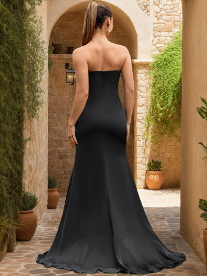 Robe de Bal Sirène/Trompette Sans Bretelles, Sans Manches, Fendue Sur le Côté