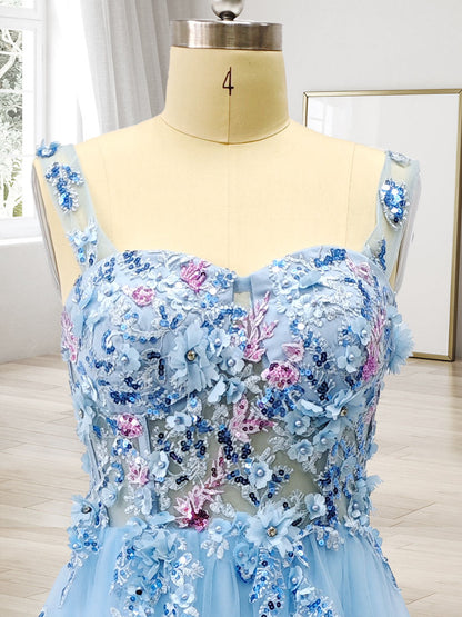 Robe de Bal Décolleté Épaules Dénudées Manches Courtes Appliques Robes de Bal