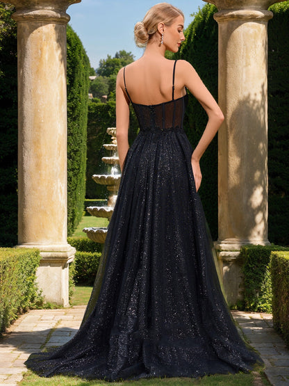 Robe de Bal Trapèze/Princesse Sans Manches avec Décolleté en Cœur et Appliques