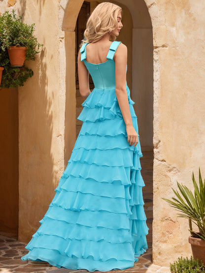 Robe de Bal à Col Carré Sans Manches et Fente Latérale