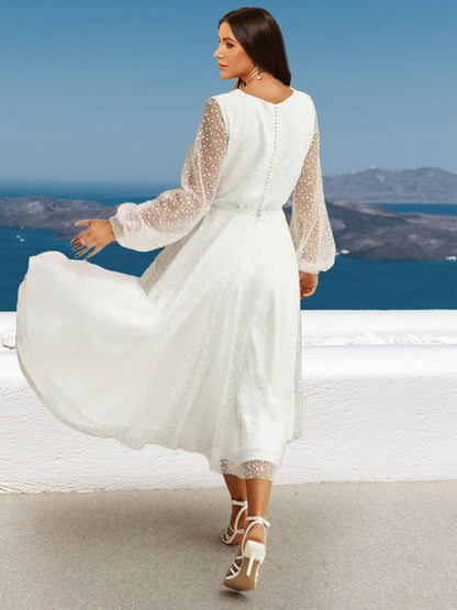 Robes de Mariée Trapèze/Princesse à Col en V et Manches Longues Froncées