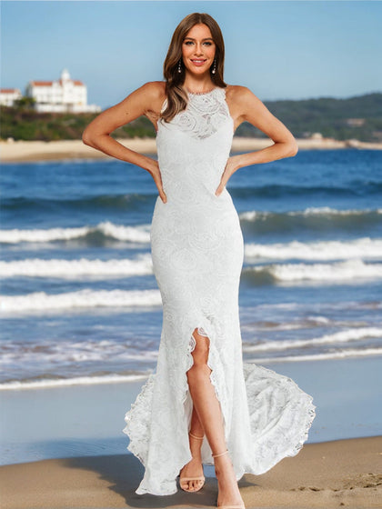 Robes de Mariée Sirène/Trompette en Dentelle Sans Manches
