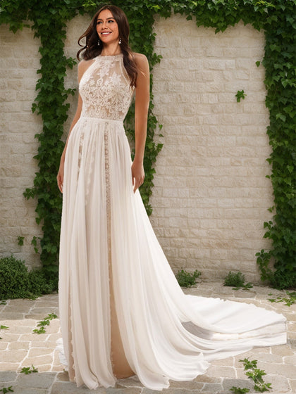 Robes de Mariée Trapèze/Princesse à Volants et Sans Manches