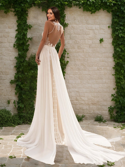Robes de Mariée Trapèze/Princesse à Volants et Sans Manches