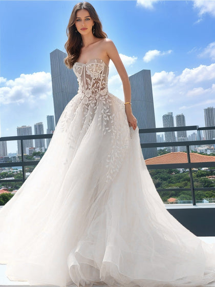 Robe de Mariée Bustier Sans Manches avec Appliques