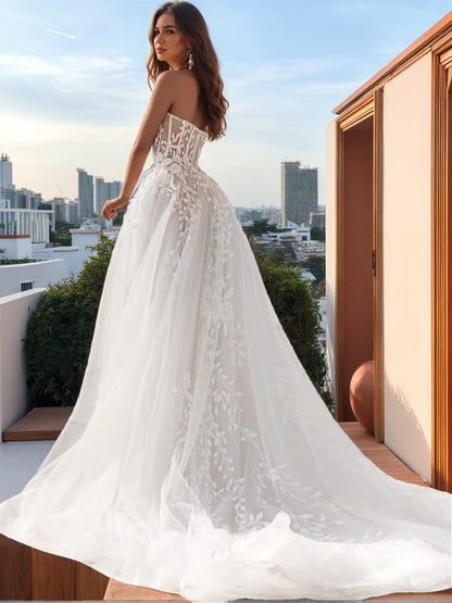 Robe de Mariée Bustier Sans Manches avec Appliques
