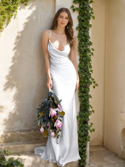 Robes de Mariée Fourreau/Colonne à Bretelles Spaghetti Sans Manches et Froncées