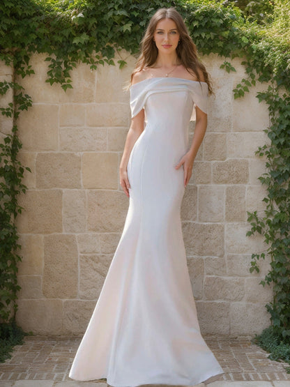 Robes de Mariée Trompette/Sirène Sans Bretelles, Manches Courtes et Froncées