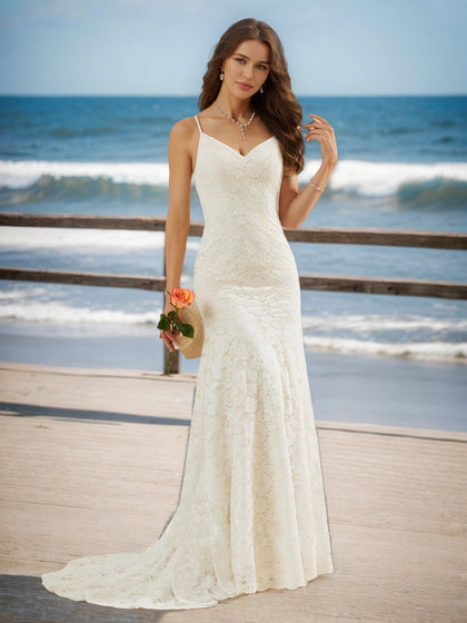 Robes de Mariée Trompette/Sirène à Col en V Sans Manches et Froncées