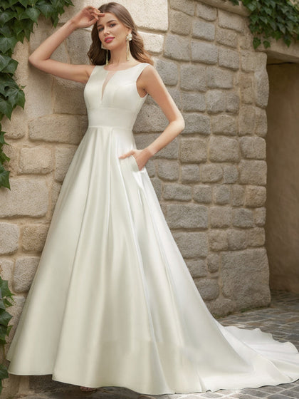 Robes de Mariée Trapèze/Princesse à Encolure Dégagée Sans Manches et Froncées