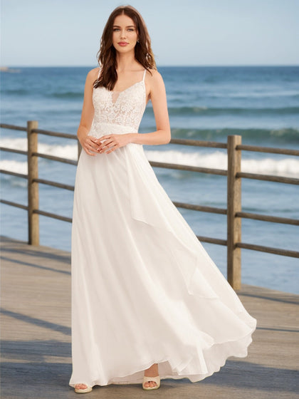 Robes de Mariée Trapèze/Princesse à Col en V Sans Manches et à Volants