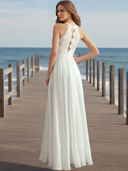 Robes de Mariée en Dentelle Sans Manches, Coupe A-Line/Princesse