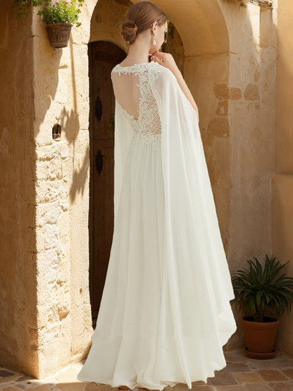 Robe de Mariée Trapèze/Princesse à Paillettes, Col en V, Manches Longues