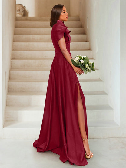 Robe de Demoiselled'Honneur Asymétrique à Une Épaule, Coupe Trapèze/Princesse, Fendue Sur le Côté