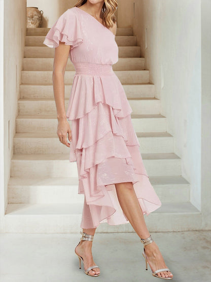 Robes de Demoiselled'Honneur Asymétriques à Volants, Coupe A-Line/Princesse, à Une Épaule