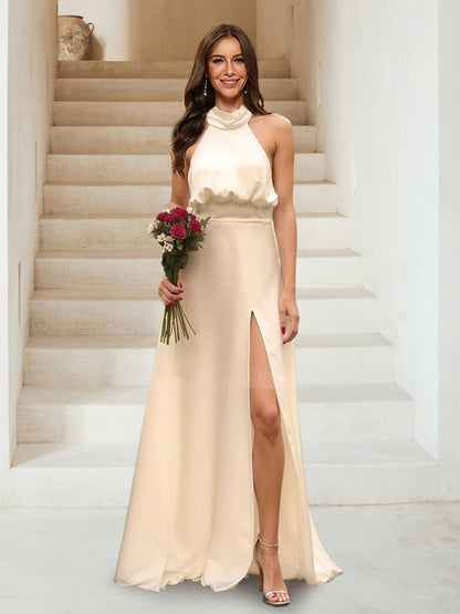 Robes de Demoiselled'Honneur Coupe A-Line/Princesse, Dos Nu, Sans Manches, Fendues Sur le Côté