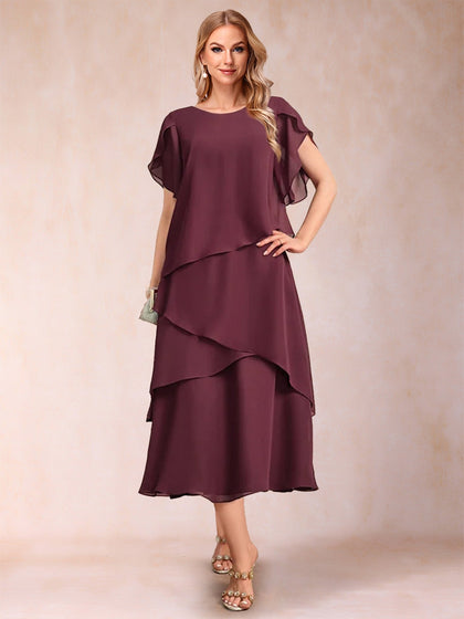 Robes de Mère de la Mariée à Manches Courtes et à Volants, Coupe Fourreau/Colonne