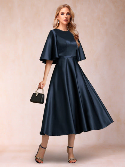 Robes de Mère de la Mariée à Volants, Coupe A-Line/Princesse, Manches Courtes, Froncées
