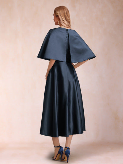 Robes de Mère de la Mariée à Volants, Coupe A-Line/Princesse, Manches Courtes, Froncées