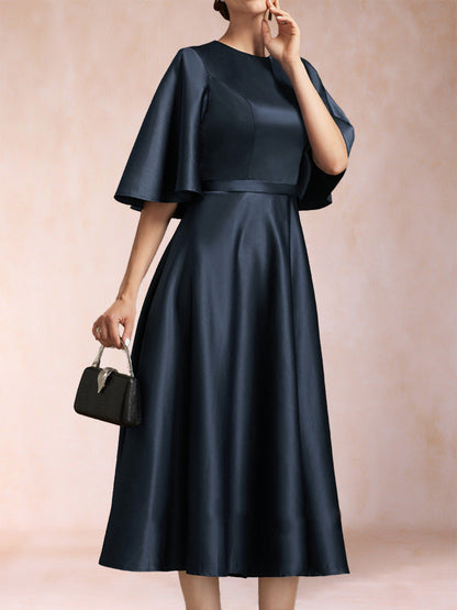 Robes de Mère de la Mariée à Volants, Coupe A-Line/Princesse, Manches Courtes, Froncées