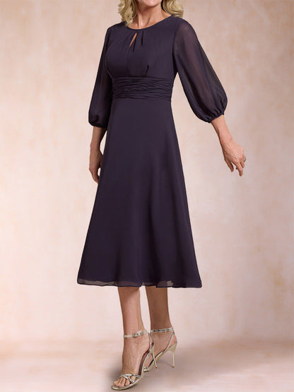 Robes de Mère de la Mariée à Volants, Coupe A-Line/Princesse, Manches 3/4, Froncées
