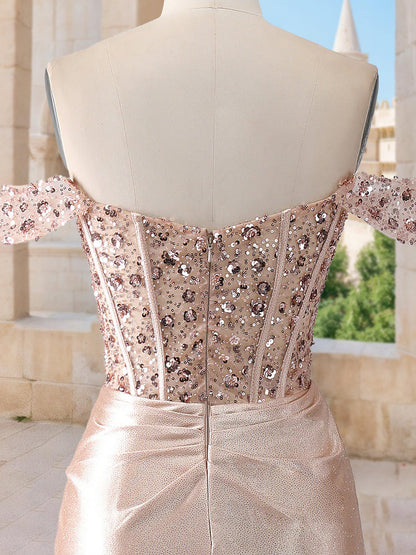 Robe de Bal Sirène/Trompette à Épaules Dénudées, Sans Manches avec Perles