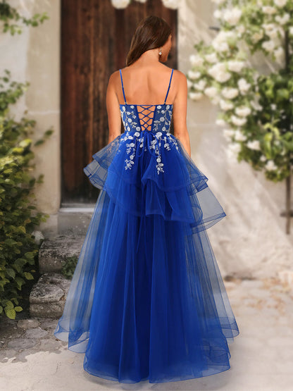 Robe de Bal Trapèze/Princesse à Col en V Sans Manches avec Appliques