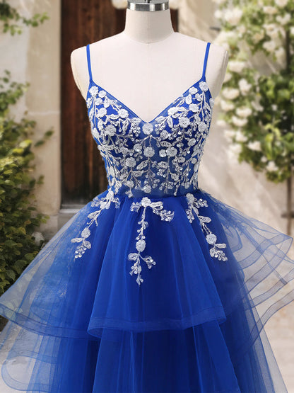 Robe de Bal Trapèze/Princesse à Col en V Sans Manches avec Appliques