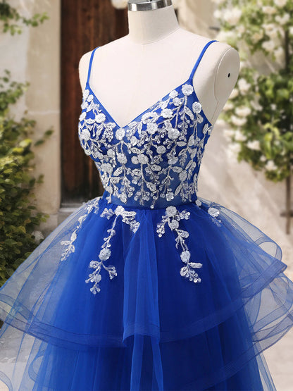 Robe de Bal Trapèze/Princesse à Col en V Sans Manches avec Appliques