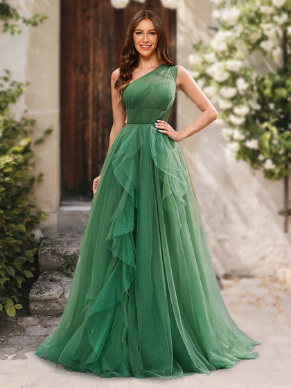 Robe de Bal Trapèze/Princesse Asymétrique Sans Manches à Volants